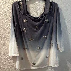 Macy’s INC International Concepts Cold Shoulder Blue Tie Dye Top